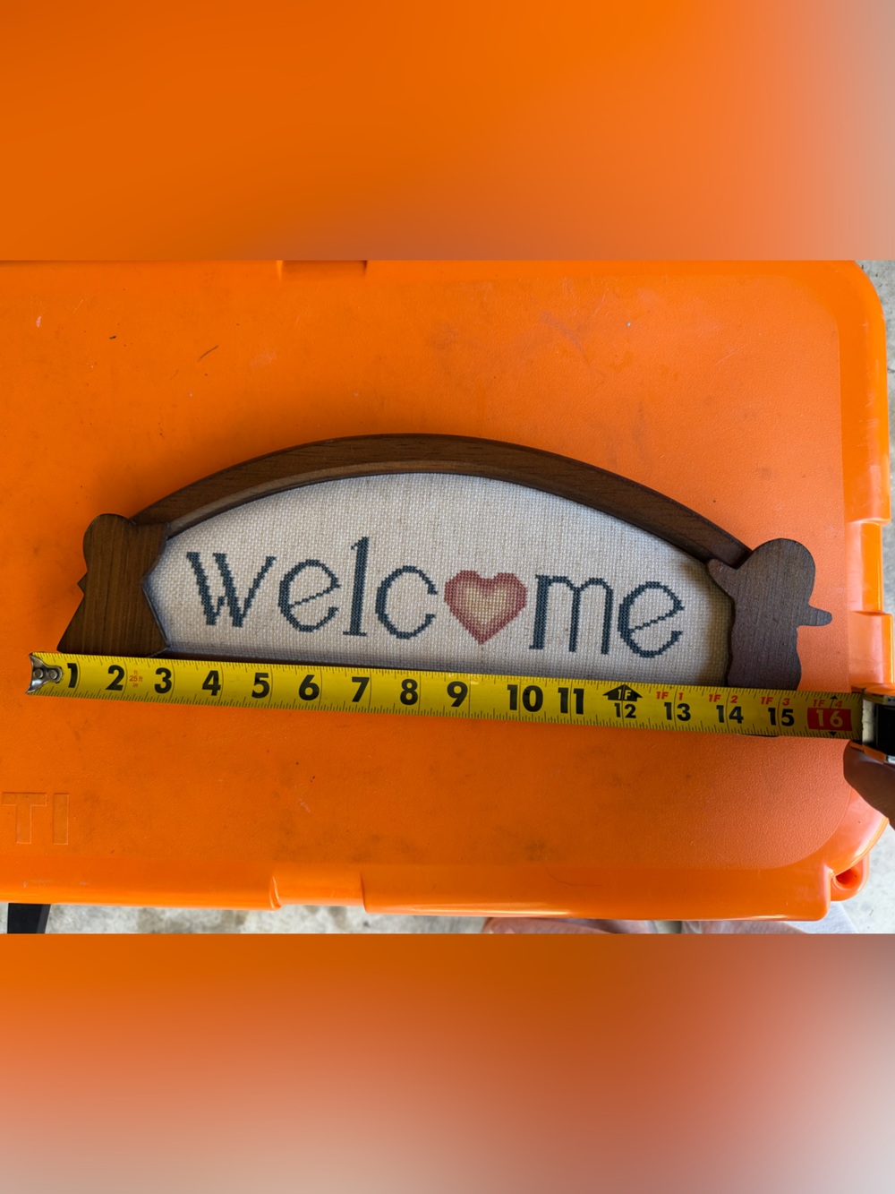Welcome Heart Needlepoint Wall Frame in Cream and Brown